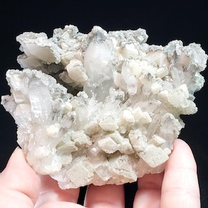 Elestial Quartz, Apophyllite and Calcite Cluster from Daye, Hubei Province, China / 514.8 grams