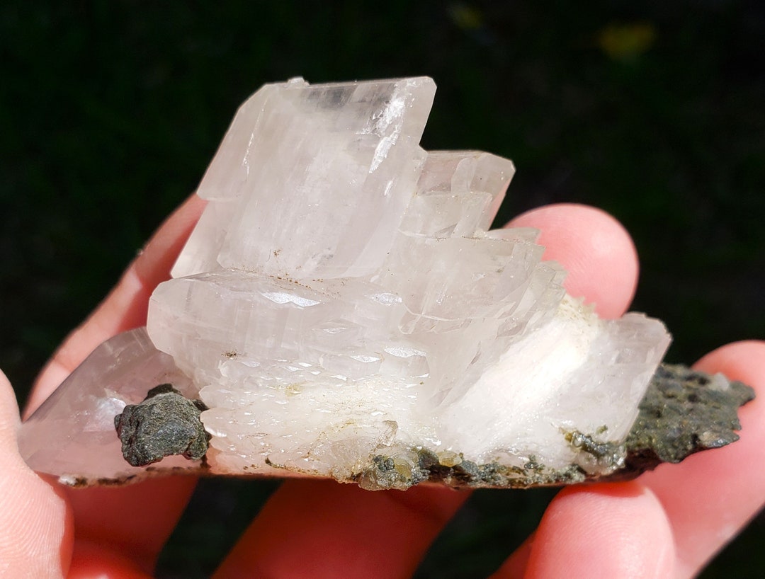 Colorless & White Pagoda Calcite With Green Mica and Second ...