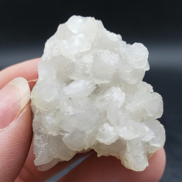 White Calcite Stacked Disc Crystal Cluster with Arsenopyrite and Quartz Base from Hunan Province, China / UV Reactive / 1.6 inches / 30.9 g