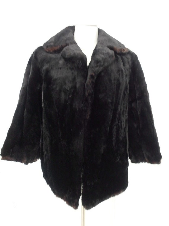 Sheared Muskrat Real Fur Coat Jacket Medium Black 