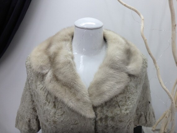 Broadtail and Mink Real Fur Taupe CAPE Coat Jacke… - image 2