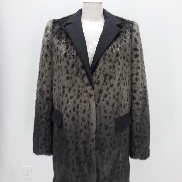 Juicy Couture Leopard Faux Fur Coat Jacket Large Gray & Black 41464