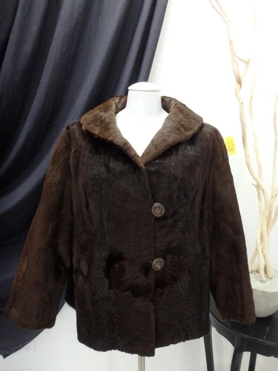 Broadtail Real Fur Brown Coat Jacket Large 45314 - image 1