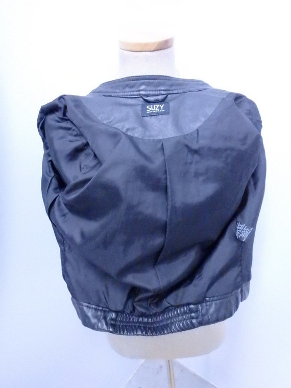 Black Faux Leather Women's Coat Jacket Medium Suz… - image 8