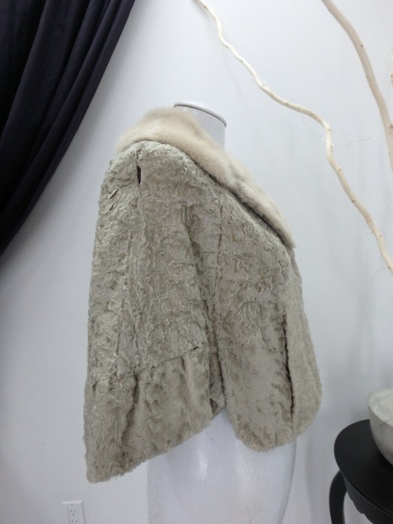 Broadtail and Mink Real Fur Taupe CAPE Coat Jacke… - image 3