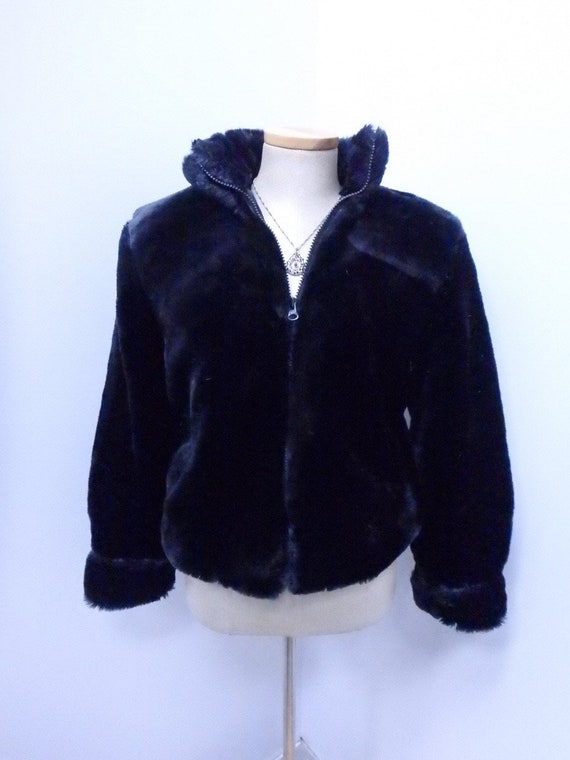 Black beaver Faux Fur Girl's Coat Jacket 14-16 293