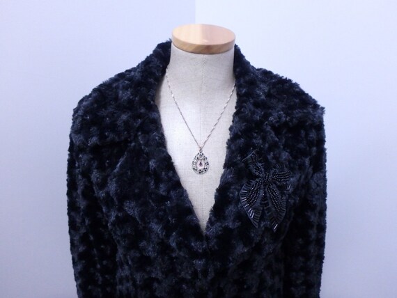 Persian Lamb Faux Fur Coat Jacket Black Size Medi… - image 2