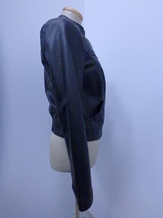 Black Faux Leather Women's Coat Jacket Medium Suz… - image 5