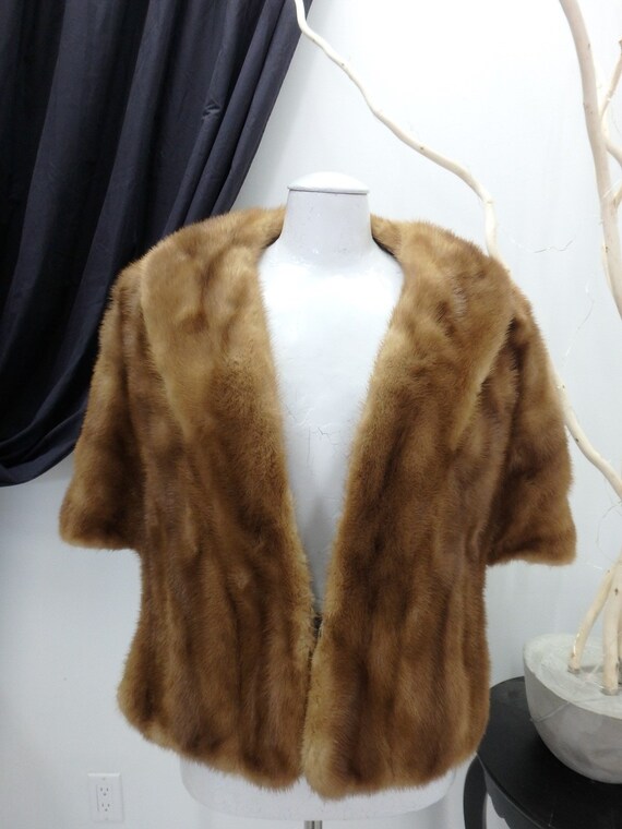 VINTAGE Mink Real Fur Brown CAPE Coat Jacket 44800