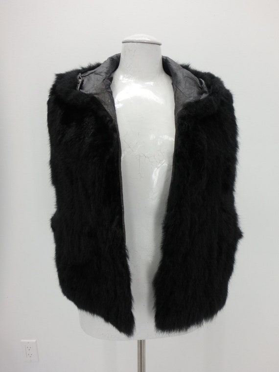 Opossum Fur VEST Coat Jacket Large Black Women's … - image 1