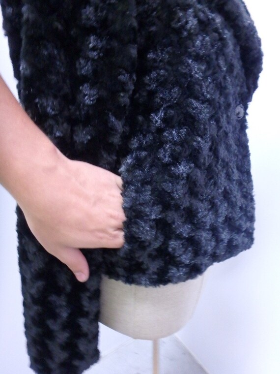 Persian Lamb Faux Fur Coat Jacket Black Size Medi… - image 3