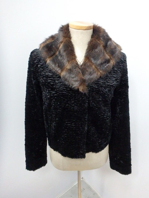 Black Persian Lamb Faux Fur Women's Coat Jacket Sm