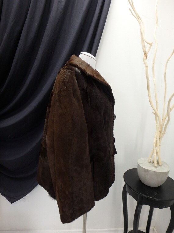 Broadtail Real Fur Brown Coat Jacket Large 45314 - image 3