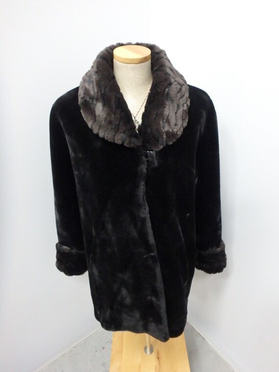 Beaver Faux Fur Coat Jacket Black Medium Nuage Wom