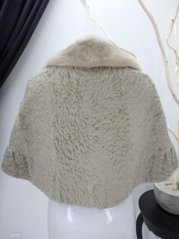 Broadtail and Mink Real Fur Taupe CAPE Coat Jacke… - image 4