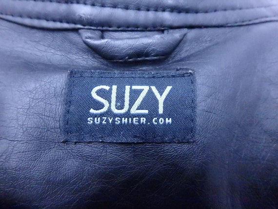 Black Faux Leather Women's Coat Jacket Medium Suz… - image 7