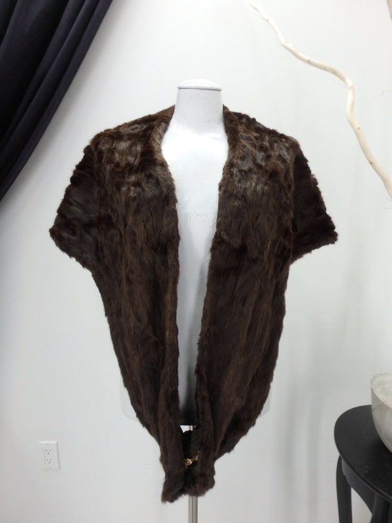 VINTAGE Wild Mink Real Fur Brown CAPE Coat Jacket 