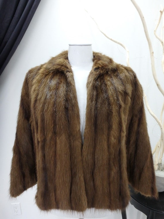 Muskrat Real Fur Brown CAPE Coat Jacket 44322