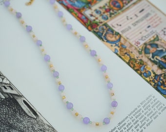 Lilac Choker, Lavander Quartz White Agate Green Quartz Necklace Gold Plated, Colorful, Dainty Necklace Every day, Summery, Beachy, Boho Chic
