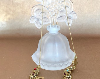 Vintage Opaque Glass Perfume Bottle, I W Rice Molded Pressed Glass, Mid Century Made in Japan Ornate Vanity Perfume Bottle with Dauber