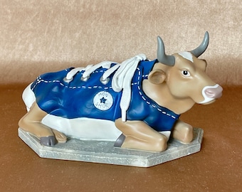 2000 Cow Parade Collectible "Moo Shoe", Blue Sneaker Tennis Shoe Signed Numbered Cow Figurine, Gift for Cow Lover, Converse Style Cow Statue