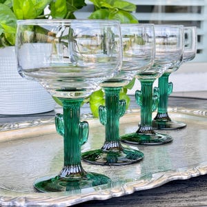Green Cactus Stem Margarita Cocktail Glasses, Summer Entertaining Glassware, Southwestern Barware, Fathers Day Bar Gift for Margarita Lover