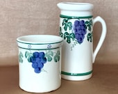 Santa Ana Crock Shop Pottery Set, Vintage Pitcher and Utensil Crock Set, Farmhouse Home Decor