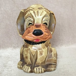 Mid Century Dog Piggy Bank, Vintage Puppy Coin Bank, GrandChild&#39;s Gift, Napco made in Japan, Kids Room Decor