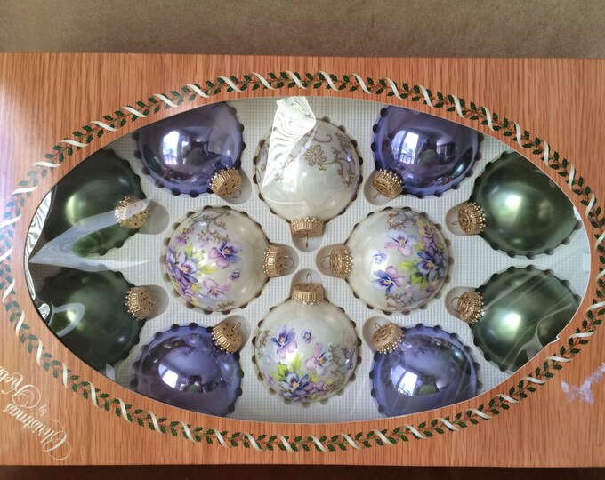 Krebs Ornaments, Vintage Christmas, Hand Painted Pansy, Purple Krebs