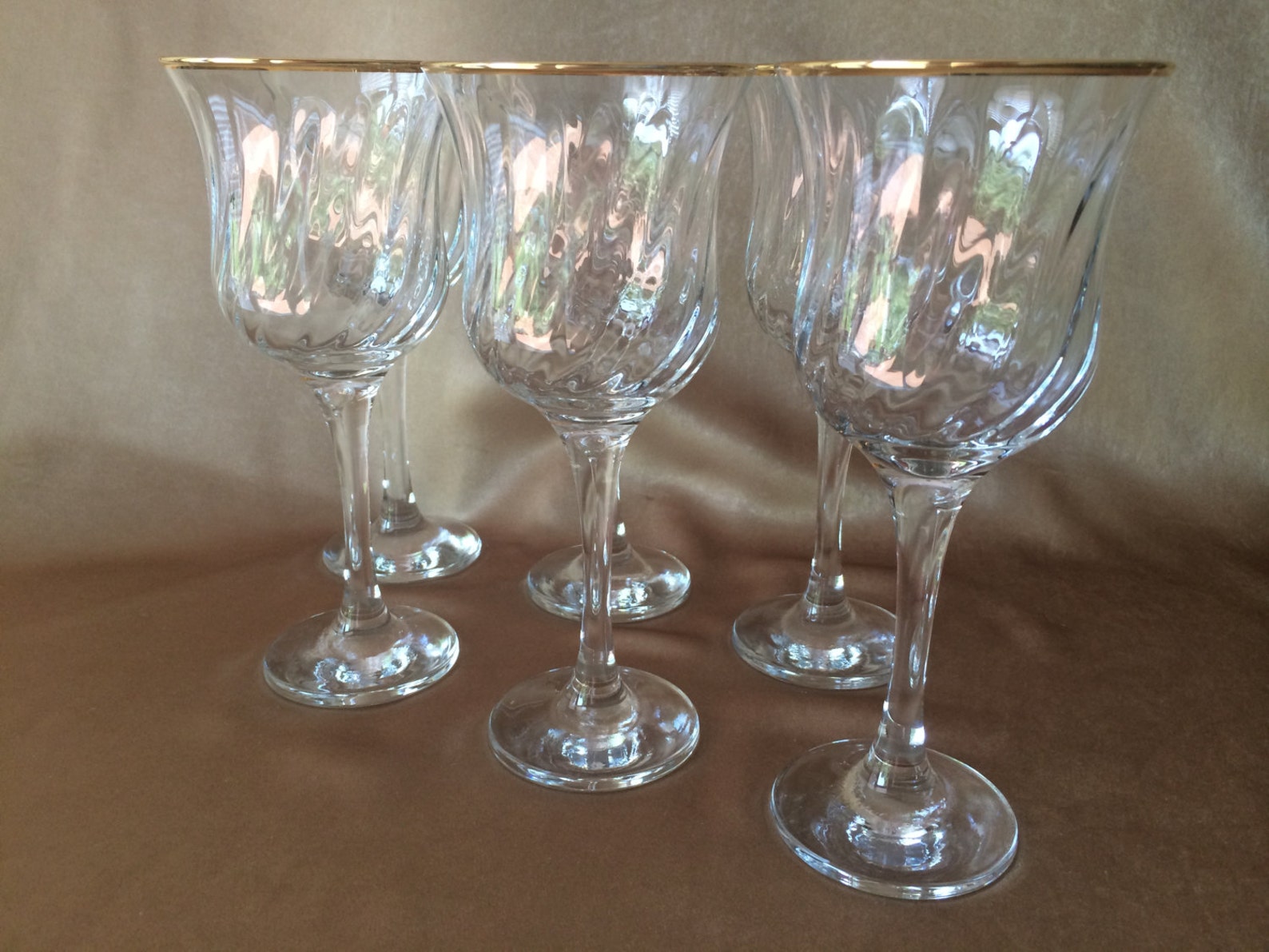 Gold Trim Wine Glass Winterthur Swirl 24 Lead Crystal 24k Etsy