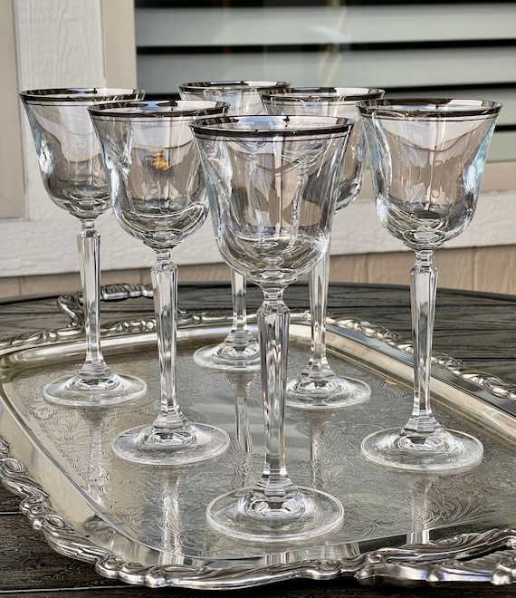 4 Vintage Platinum Rim Crystal Port Wine Cordial Glasses