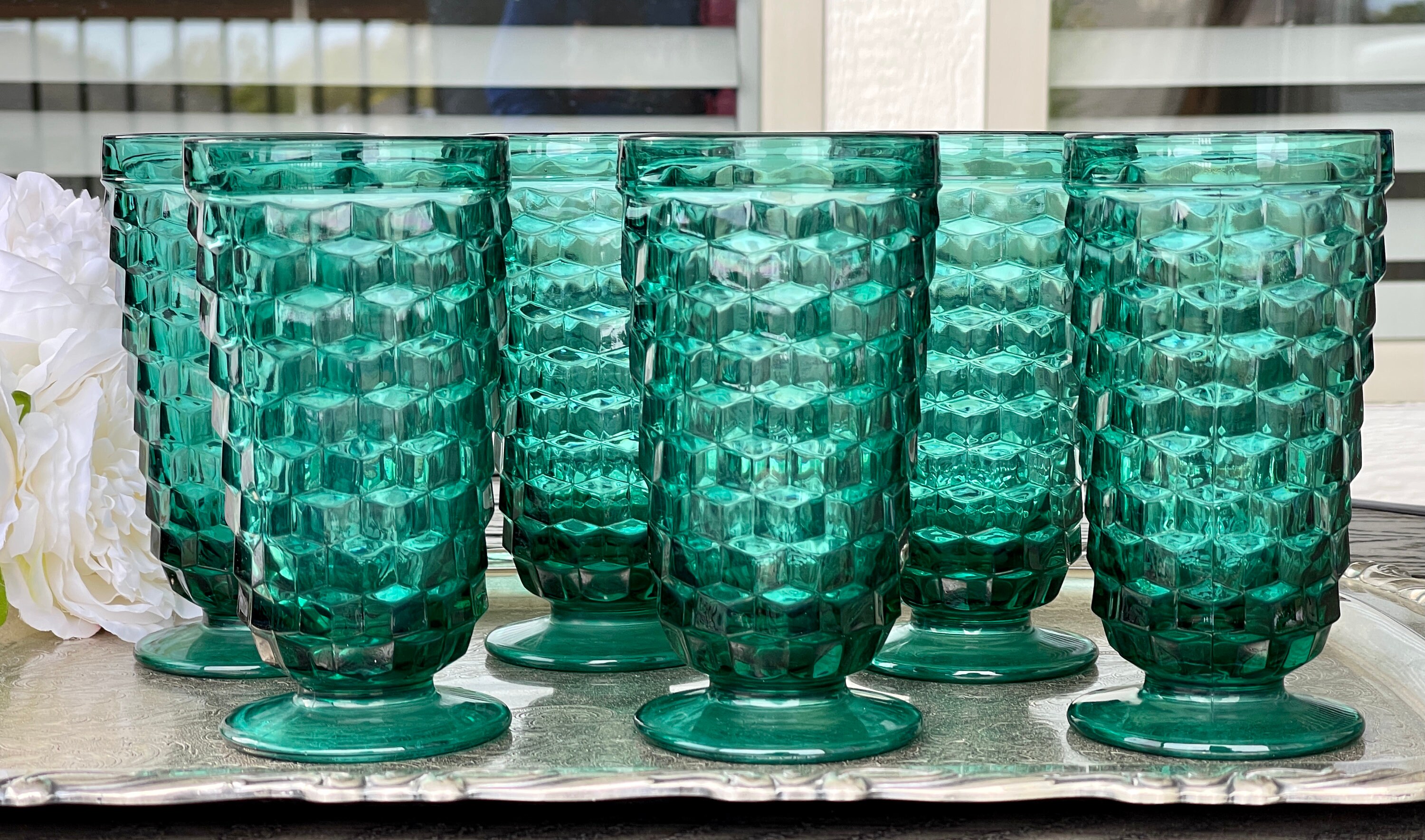 Whitehall Teal Glasses Etsy