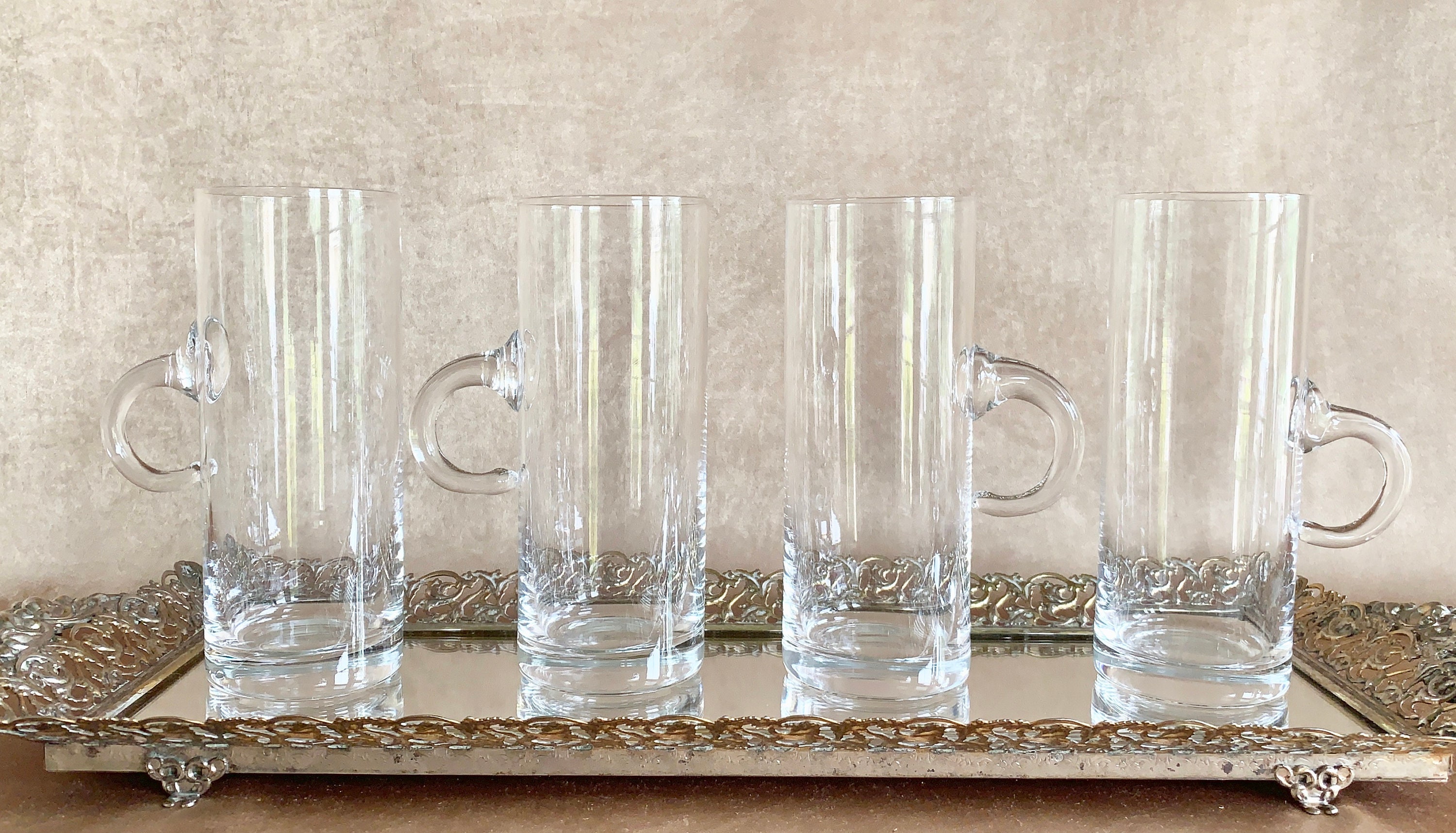 Hand Blown Highball Glasses with Handles Tom Collins Glasses Etsy