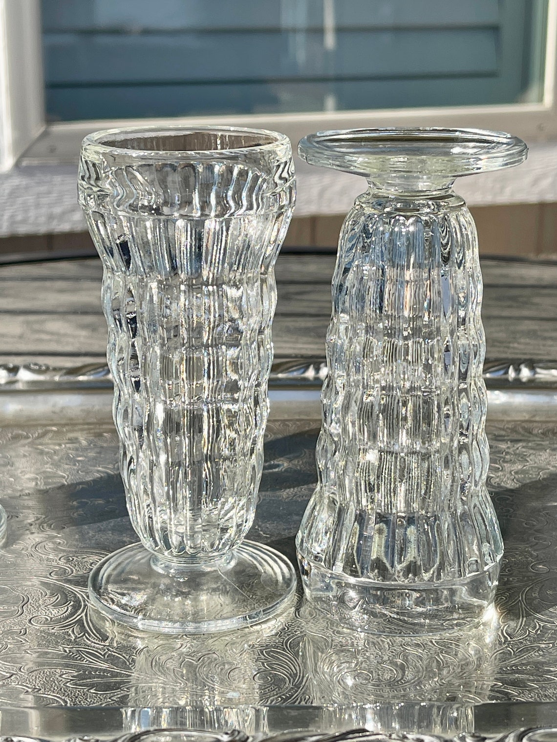 Vintage Jeanette Parfait Juice Glasses Tall Ribbed Footed image 3