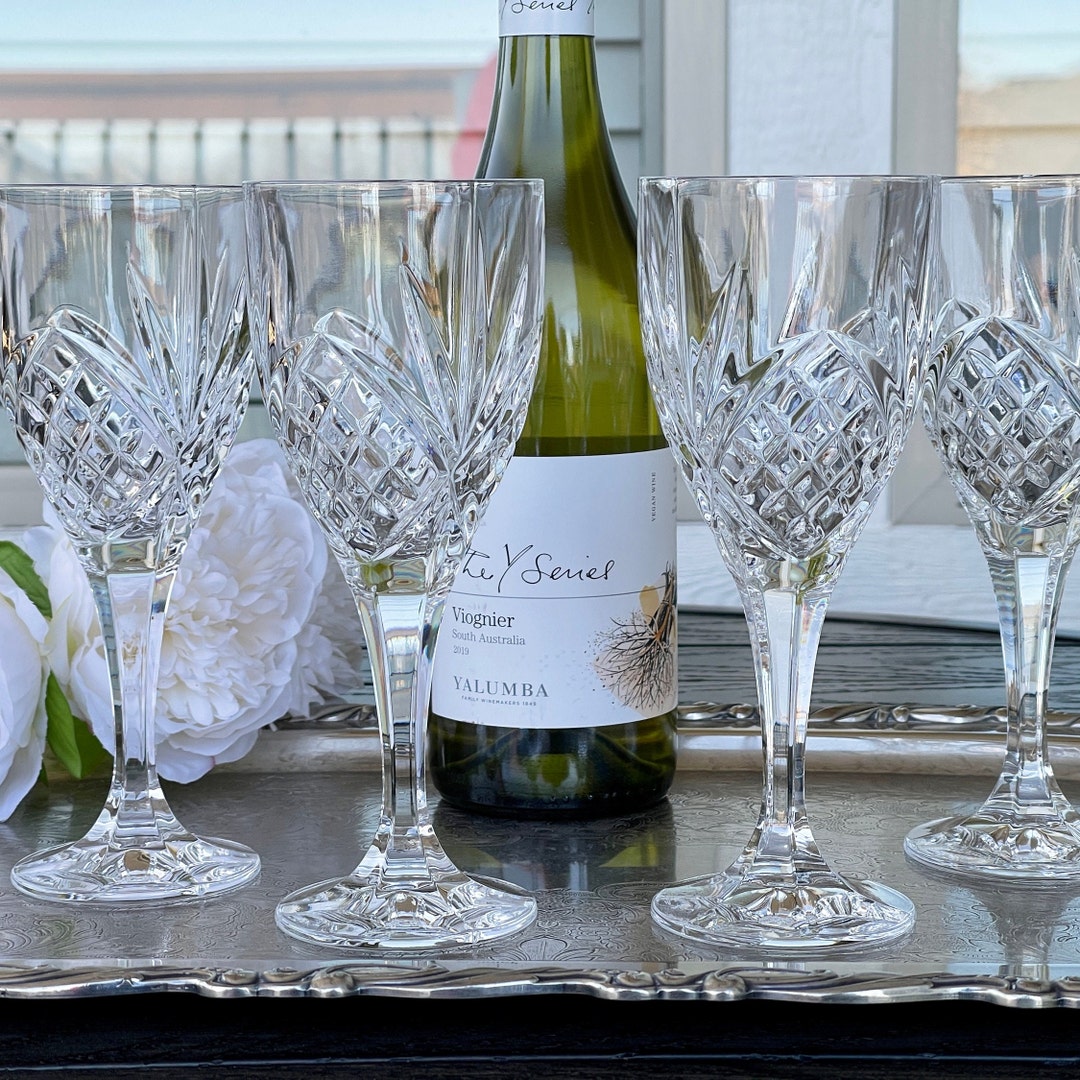 Vintage Godinger dublin Wine Glasses, Set of 4 Tall Swanky Cut Crystal Wine Goblets, Holiday