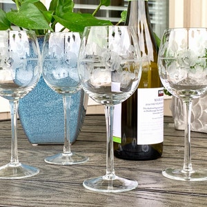 Seashore Assortment - Etched Stemmed Wine Glasses - Set of Four