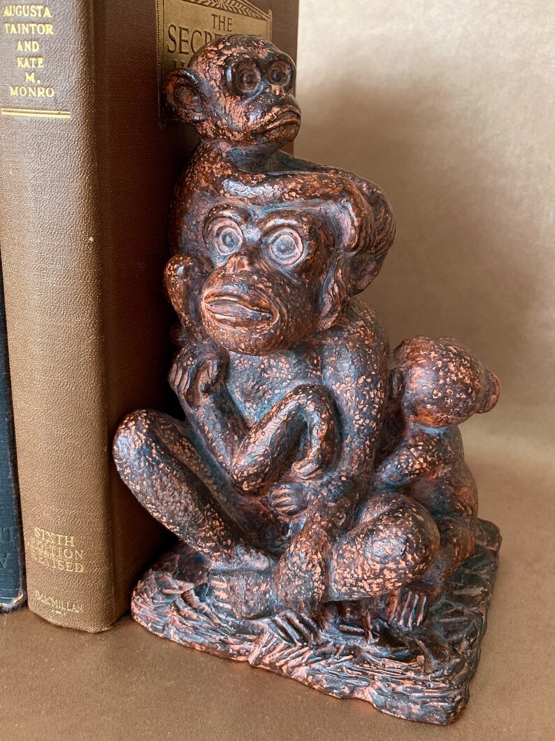Vintage Monkey Bookends Home Decor Heavy Detailed Sand Resin Etsy