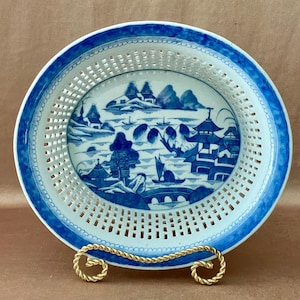 Antique Canton Porcelain Fruit Basket: Hand-Painted Chinoiserie Bowl