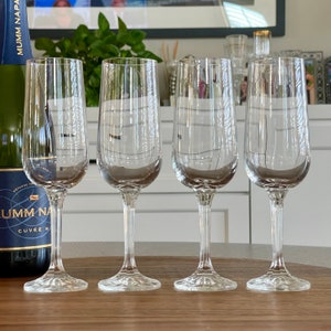 Four Vintage Champagne Flutes, Hand Blown Bohemia Crystal &quot;Sandra&quot;, Simple Elegant Fluted Champagne Glasses, Toasting Celebration Barware