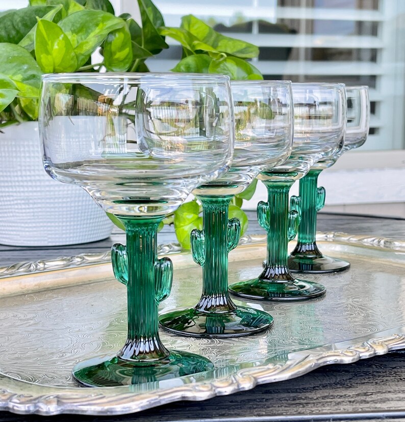 Green Cactus Stem Margarita Cocktail Glasses Summer Etsy
