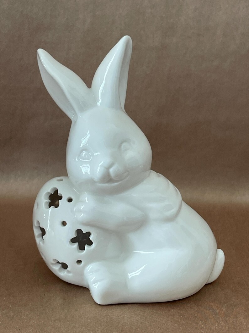 Pair of Reticulated Ceramic Rabbits, Light up Dept 56 Bunnies, Vintage ...