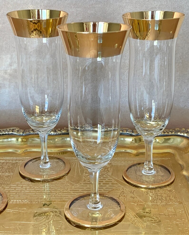 Vintage Gold Trim Champagne Flutes Mid Century Parfait Shaped Etsy