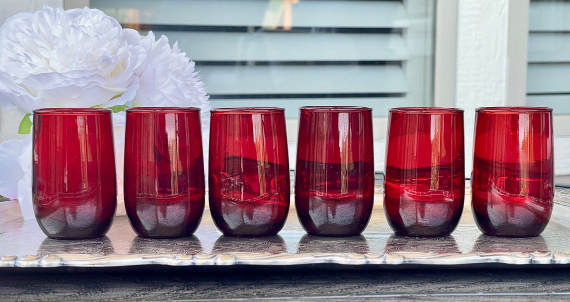 1930s Ruby Red Juice Glasses Roly Poly Royal Ruby Anchor Etsy