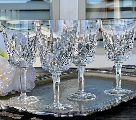 Gorham Crystal Water Glasses in king Edward Pattern, Four Hand Blown Stemmed  Water Goblets, Elegant Cut Crystal Traditional Drinking Glass 