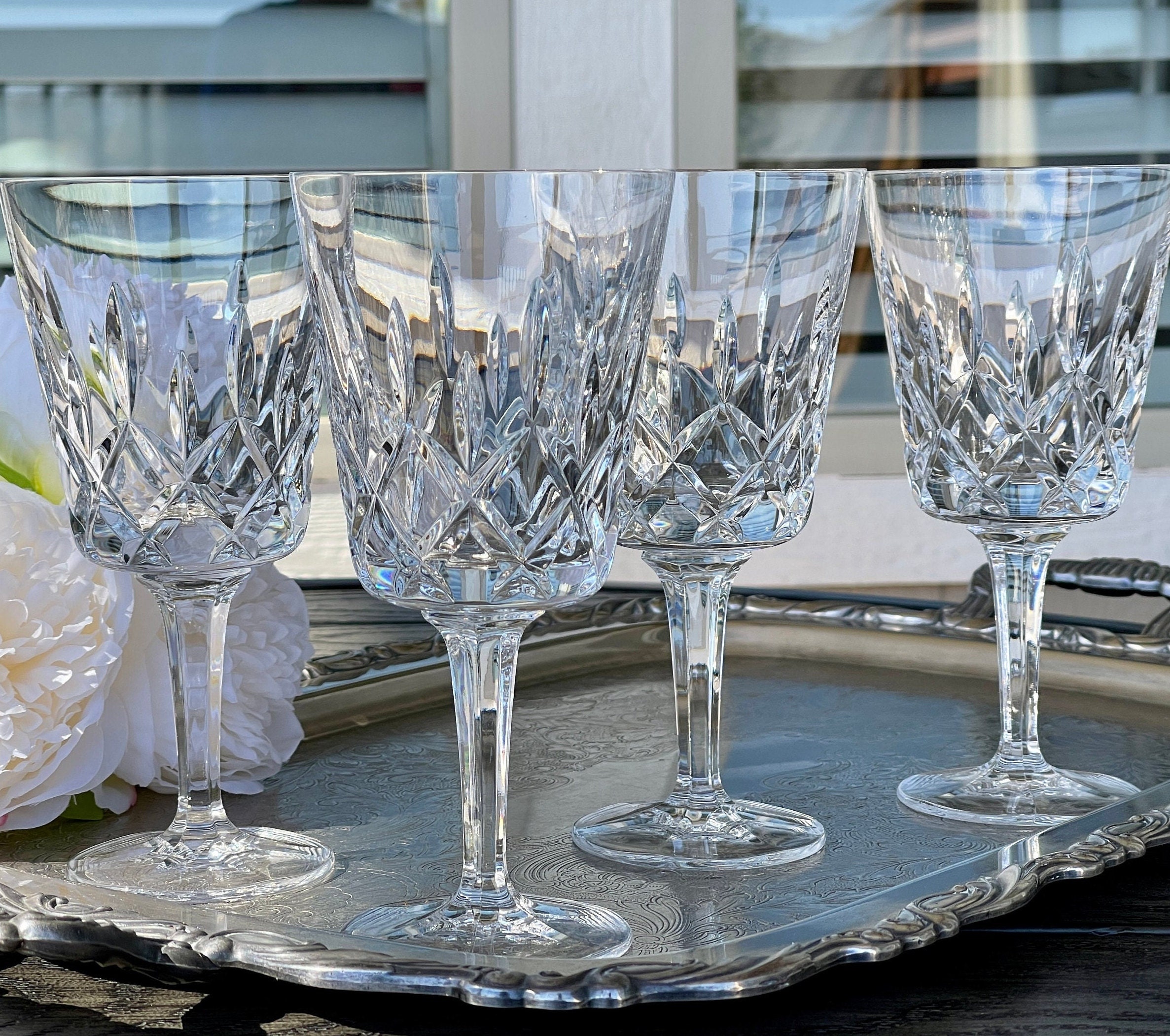 Set of 3 Old American 24% Lead Crystal Mid Century Crystal Stemware Wine  Glasses