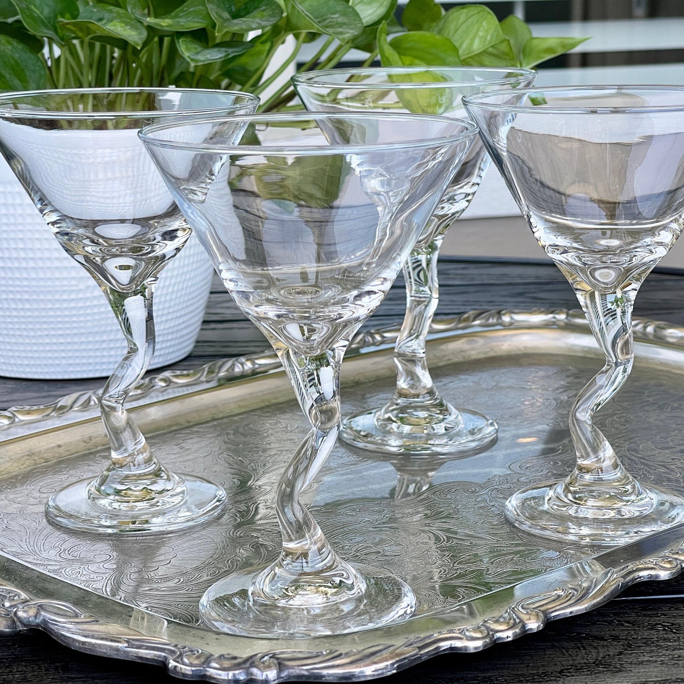Fun Martini Glasses With Zigzagging Stem Set Of 3