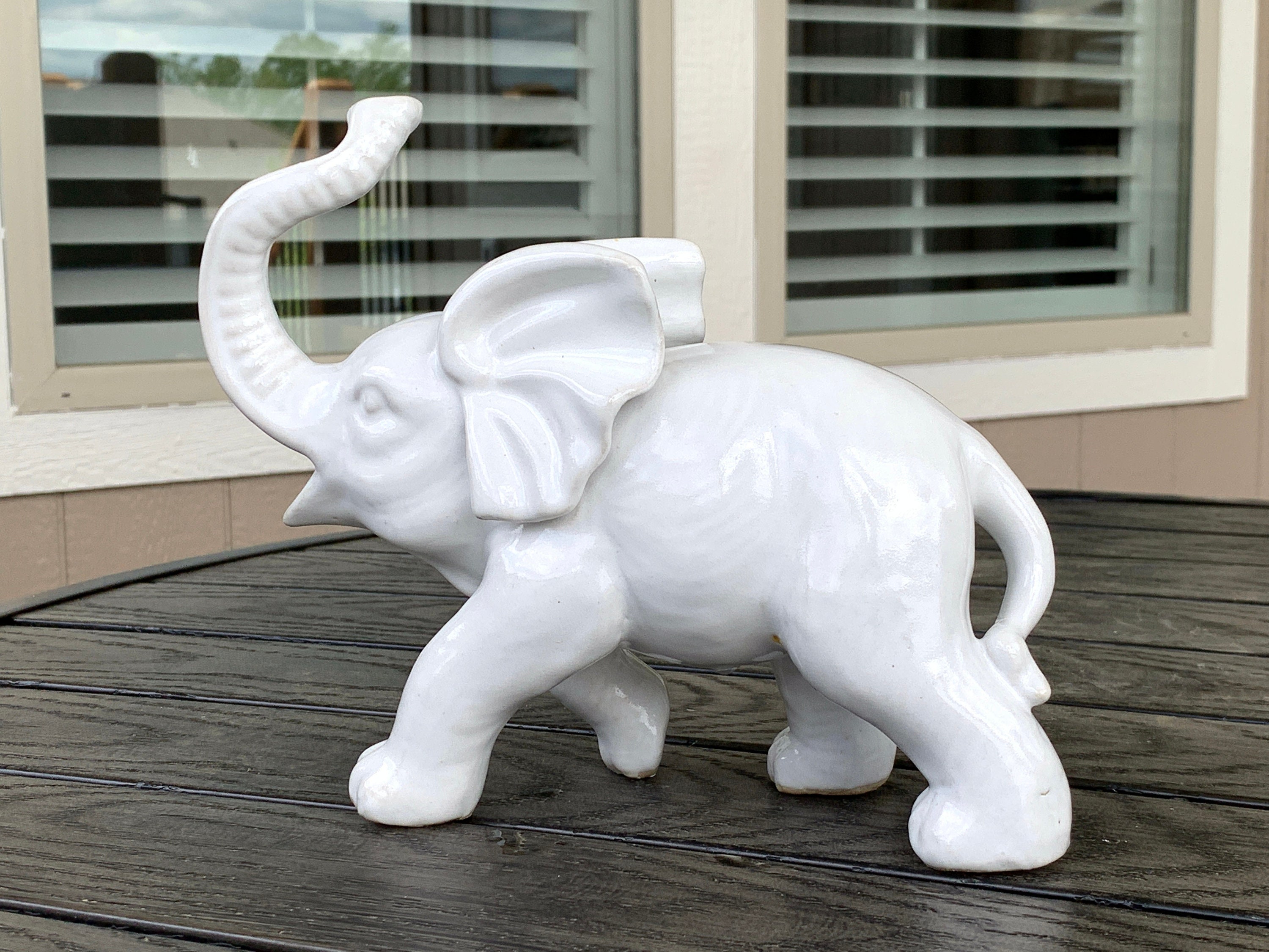 Large White Elephant Ceramic Statue with Upturned Trunk Good Etsy