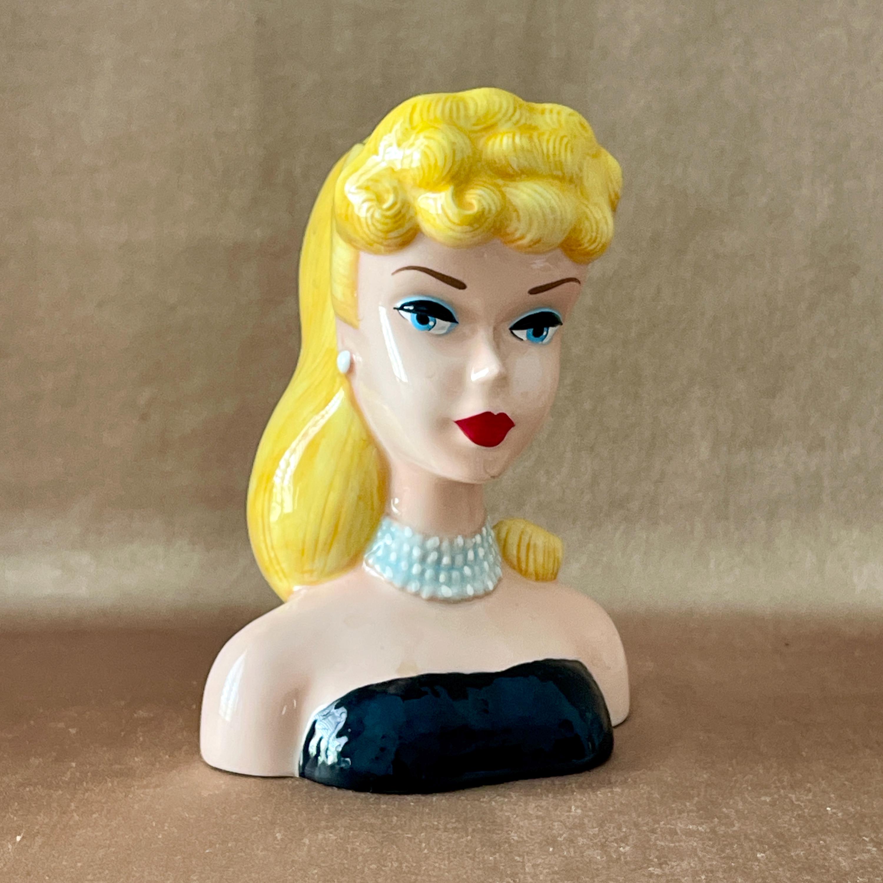 Barbie Head Vase Depicting Songstress Barbie, Handpainted Ceramic