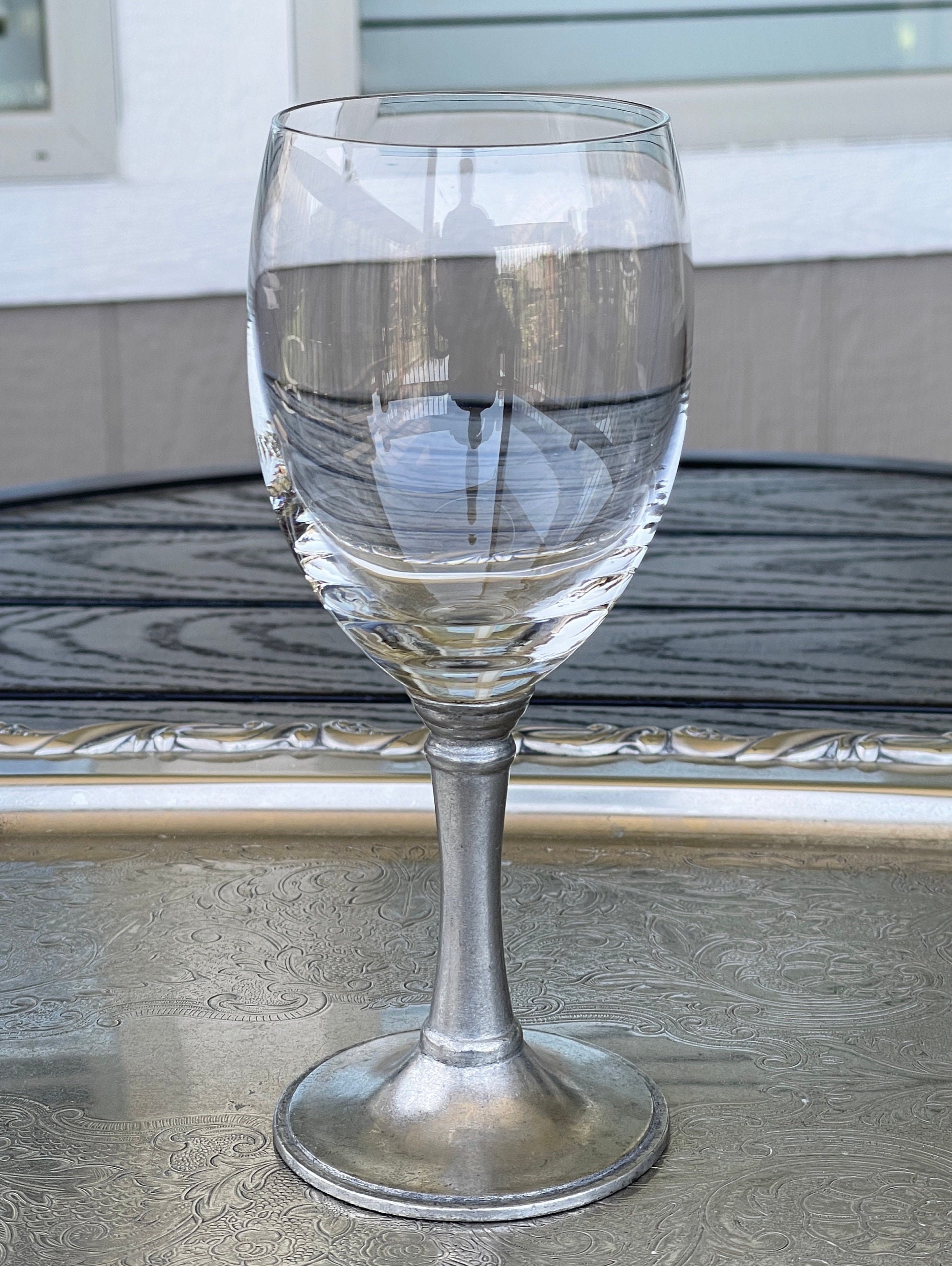 Heavy Wine Glass With a Pewter Stem Vintage From Germany 