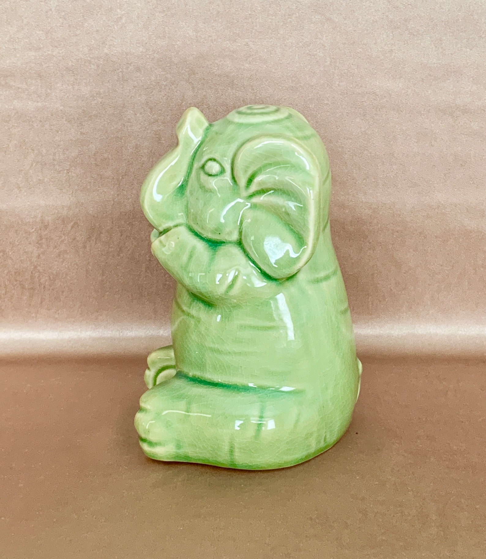 Ceramic Sitting Elephant Statue Vintage Lime Green Meditating Etsy